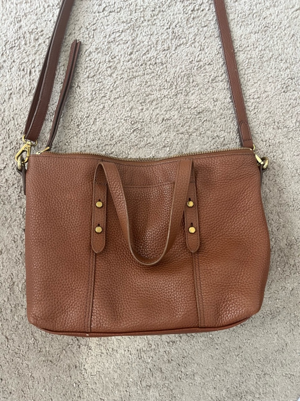 Fossil Pebbled Leather Shoulder Bag in Cognac Brown